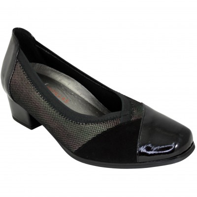 Doctor Cutillas 81735 - Zapatos De Piel Negros Mujer Salón Cuña Ancha Combinación con Charol Plantilla Extraible