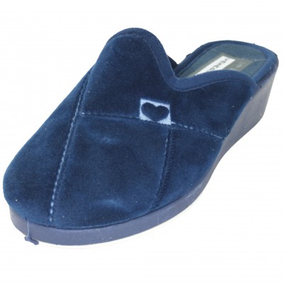 Casa Mujer 01 - Zapatillas De Estar Por Casa Mujer Chica Clásica Con Cuña Azul Marino Suaves