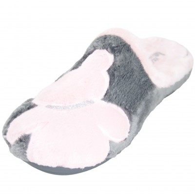 VulcaBicha 4351 - Women Girls Soft Gray Slippers With Pink Teddy Bear Removable Insole