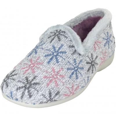 Cabrera 4474 - Women's Girls' Closed Toe Slippers Gray With Snowflakes Knitted