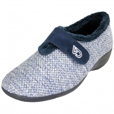 Cabrera 5454 - Zapatillas De Estar Por Casa Mujer Chica Con Cuña Velcro Azul Marino Calientes Suaves