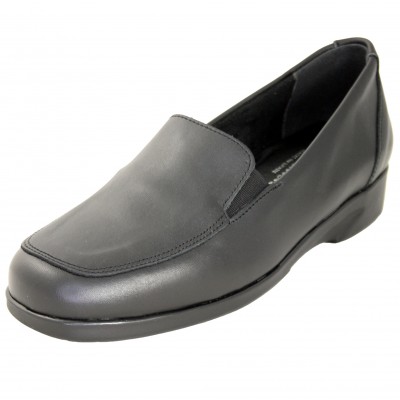Valerias 9600 - Zapatos Bajos Mocasines De Piel Negra Suaves Clásicos Con Un Poco De Tacón