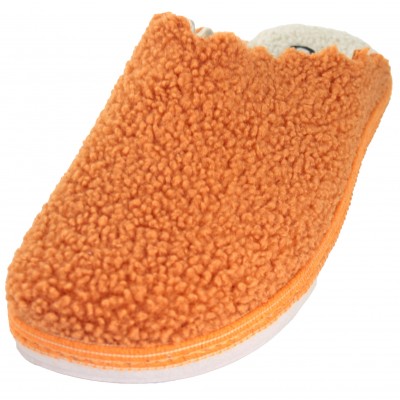 Salvi 18L-000 Teddy - Women's Girls' Orange Wool Slippers With High Recovery Foam Insole