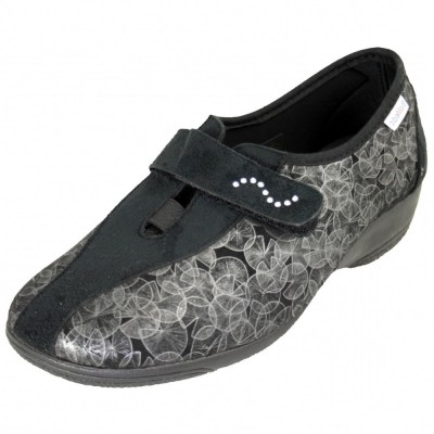 BioMedic Cabrera 5553 - Black Lycra Soft Shoes For Women With Silver Velcro Details