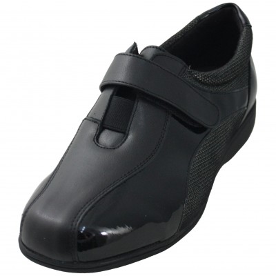 Doctor Cutillas 53573 - Zapatos Para Mujer Pie Ancho De Piel Negros Detalle Charol Con Velcro Y Plantilla Extraible