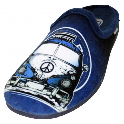 Gomus Muro 9823 - Zapatillas De Estar Por Casa Hombre Chico Azul Con Furgoneta Volkswagen Hippie Azul Marino