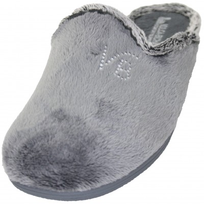 VulcaBicha 2710 - Women's Girls' Flat Wedge Slippers With Shiny VB Letters In Gray Or Navy Blue