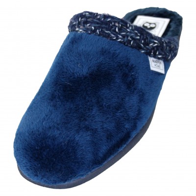 Marpen Slipeprs 905IV23 - Zapatillas De Estar Por Casa Con Cuña Por Mujer Lisas Azul Marino Con Voraviu Pelut