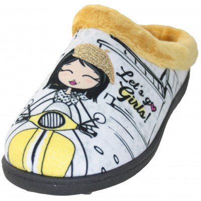 Roal 12213 Moto - Slippers Women Girl With Gold Beret Wearing Yellow Vespa Motorcycle