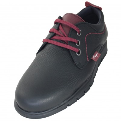 Clayan 1500 - Men's Smooth Black Leather Lace Up Shoes With Tongue And Back Detail In Burgundy