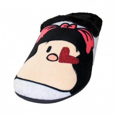 VulcaBicha 1365 - Zapatillas De Estar Por Casa Mujer Cara Mafalda Con Corazón Brillante Rojo En el Ojo