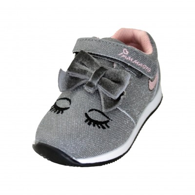 Chicco Fionnery - Zapatos Casual Infantiles Brillantes Plateadas Con Lazo Y Ojos Cerrados Con Velcro