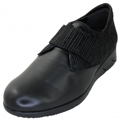 Puche 7071 - Women's Black Leather Shoes With Velcro Removable Insole Flexible Rubber Sole