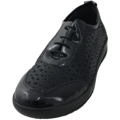 Doctor Cutillas 50731 - Zapatos De Piel Charol Licra Negros Por Mujer Ancho Especial Plantilla Extraible Cordones