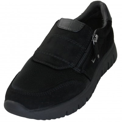 Jana 24661 - Women's Black Torn Leather Shoes Side Zipper Very Flexible Sole Removable Insole