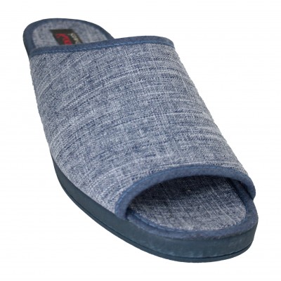 KonPas 13111 - Open Wedge Cotton Slippers Blue Texan