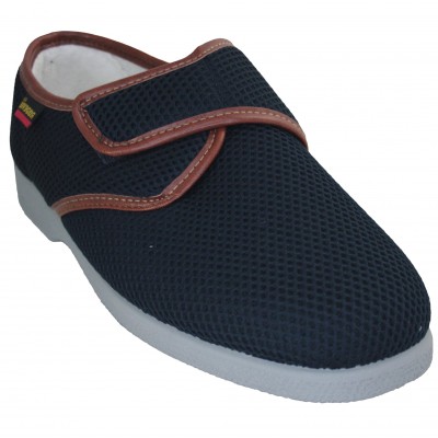 Rodevil 646 - Zapatos Zapatillas De Algodón Anchos Para Hombre Señor Azul Marino Tejido Nido De Abejas Con Velcro