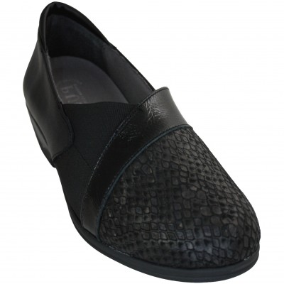 Puche 7067 - Leather Shoes With Removable Insole Black Engraved Front Rubber Sole Air Chamber