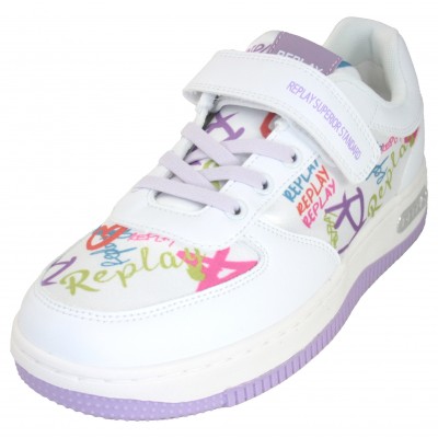 Replay JZ430005T - White Children Sports Shoes with Drawings and Velcro
