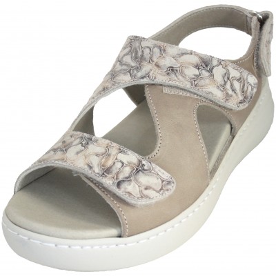 Pinosos 6725 - Sandàlies Obertes Pell Tancament Adhesiu Téxtil Estampades Beige Ample Especial Plantilla Extraïble