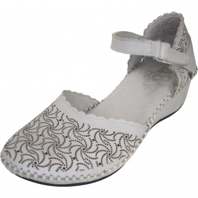 48 Horas 414013 - Closed Sandal With Wedge Light Gray Leather Perforated Details Soft Insole Velcro Closure