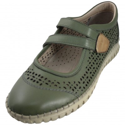 Tamicus JSPORT 3 - Women's Sports Mary Janes Velcro Closure Leather Removable Breathable Insole Kahki Green