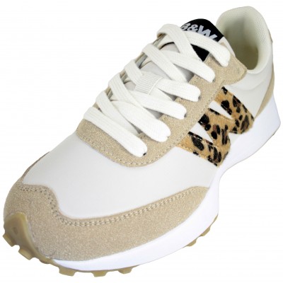 B&W 33304 - Esportiva Dona Cordons Tonalitats Beige Detall Lateral Lleopard Sola Resistent Plantilla Extraïble