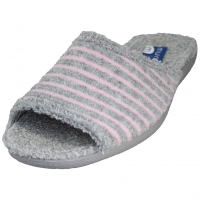 Muro 975 - Women's Home Slippers Uncovered Open Toe With Stripes Towel Fabric
