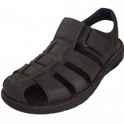 Fluchos F1754 - Men's Dark Brown Leather Sandals Velcro Closure Breathable Soft Insole