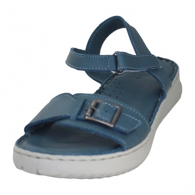 48 Horas 412202 - Women's Navy Blue Smooth Leather Sandals Velcro Closure Buckle To Adjust Soft Insole