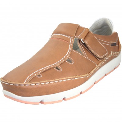 Baerchi 2703 - Men's Closed Brown Leather Sandals Velcro Closure Removable Insole