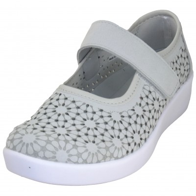Doctor Cutillas 38470 - Women's Merceditas Leather Flower Shape In Light Gray or Mustard Removable Memory Insole