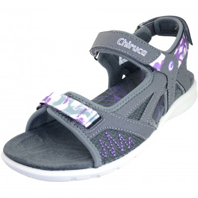 Chiruca Cadaques 06 - Sporty Sandal With Trekking Sole In Gray And Lilac Velcros Leather Insole