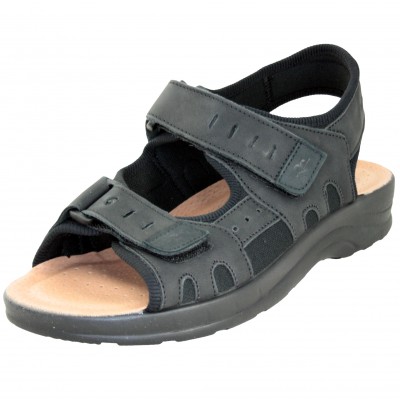 Fly Flot 037 - Men's Black Adjustable Leather Sandals With Velcro