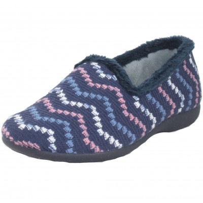 Cabrera 4495 - Women's Closed House Slippers Navy Blue Cone Colored Lines