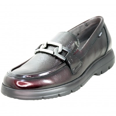 Fluchos F1794 - Women's Black Leather Loafers With Large Black Or Maroon Metallic Detail Removable Insole