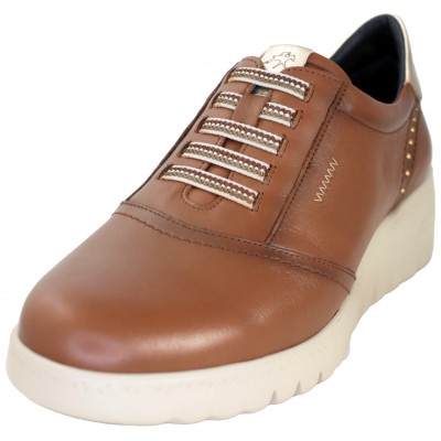 Fluchos 2096 - Leather Shoes With Brown Elastic Adjustment Golden Touch Very Elegant And Comfortable