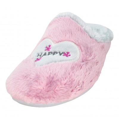 VulcaBicha 4349 - Pink Romantic Home Slippers With Plush And Happy Heart