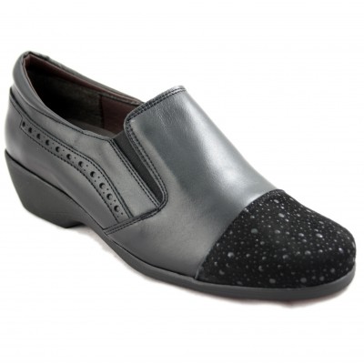 Bona Moda 97227 - Black Closed Woman Shoes with Shiny Velvet Toe Removable Insole and Side Rubber