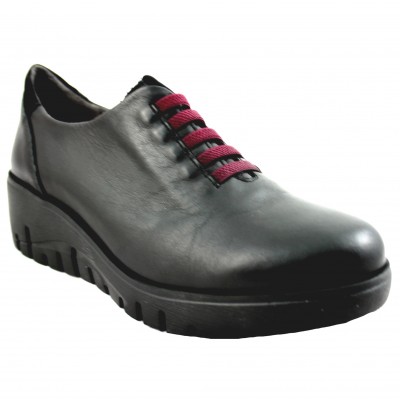 Fluchos F0698 - Zapatos de Mujer Cómodos con Cordones Dos Colores Negro y Burdeos