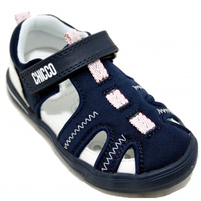 Chicco Conrad - Closed Leather Sandals with Side Openings Velcro Closure Sailor Style